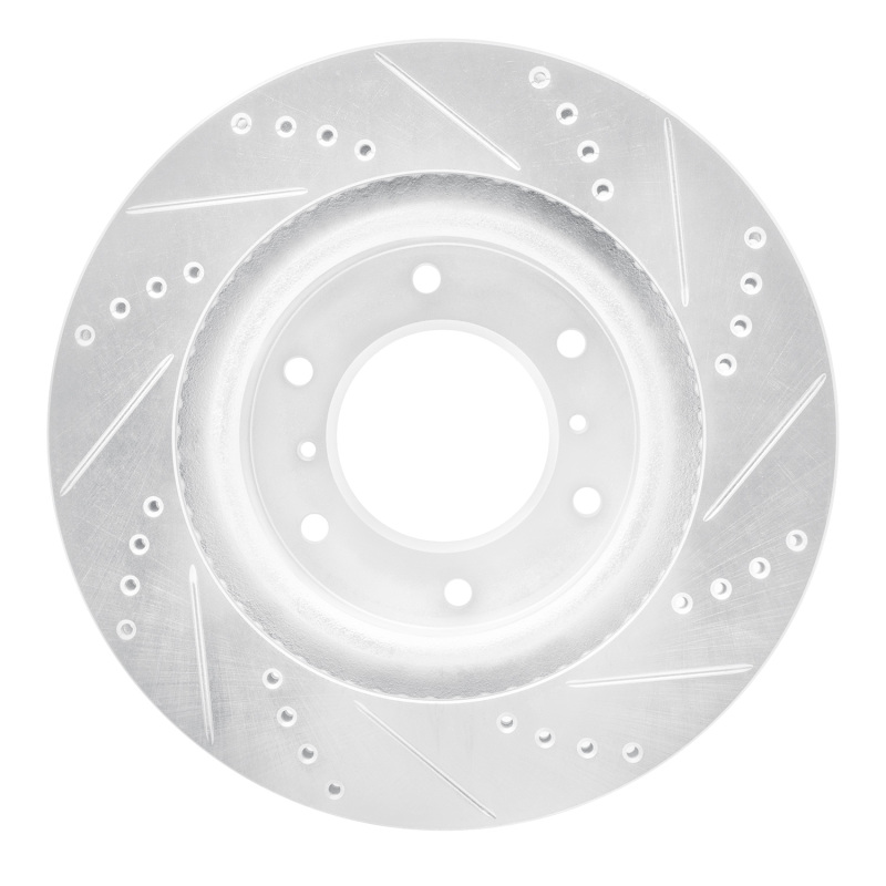 Mitsubishi Montero Brake Rotor (1) - Front Left - R1 Concepts - Drilled & Slotted - Silver - `08-`17